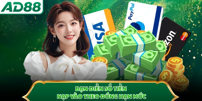 Bạn điền số tiền nạp vào theo đúng hạn mức